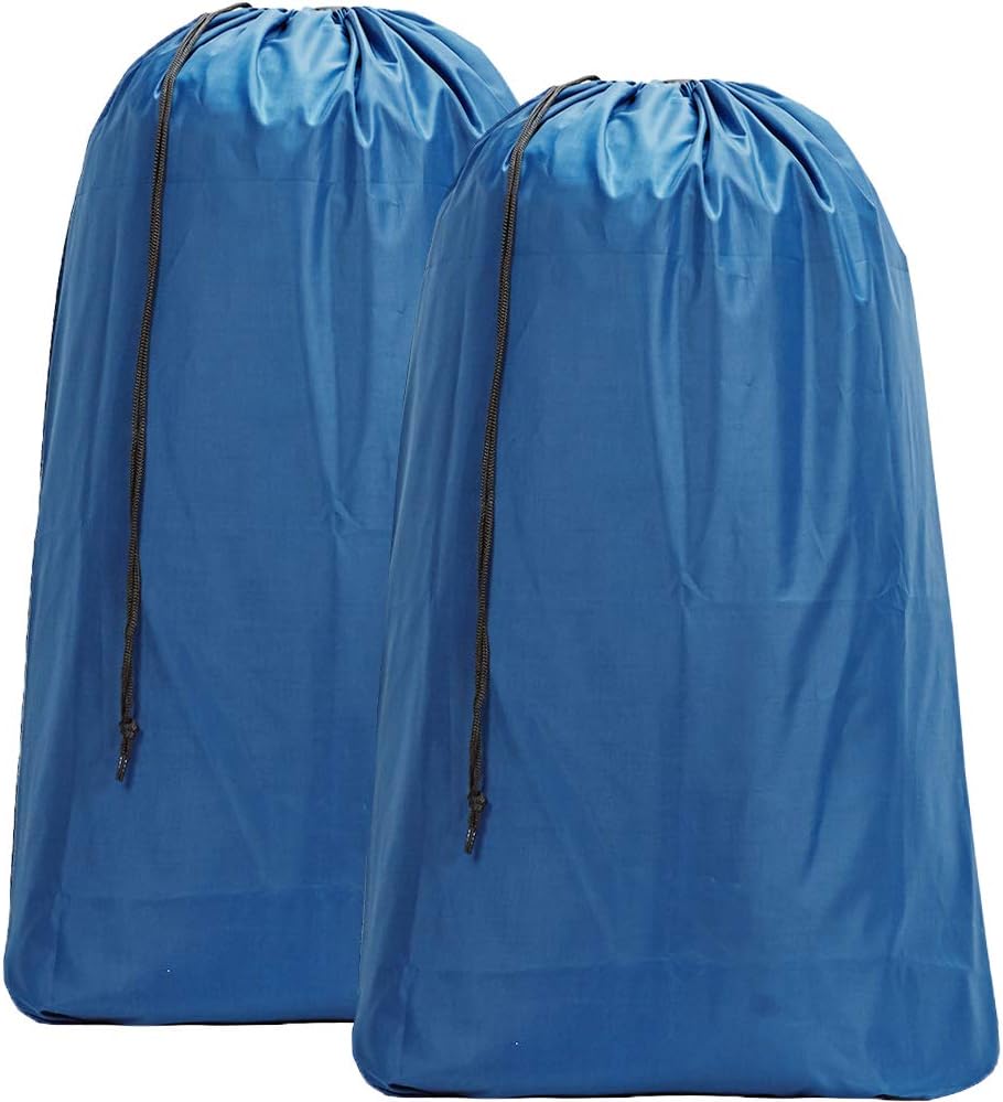HOMEST 2 Pack Large Nylon Laundry Bag, Machine Washable Large Dirty Clothes Organizer, Easy Fit a Laundry Hamper or Basket, Can Carry Up to 4 Loads of Laundry, Light Blue