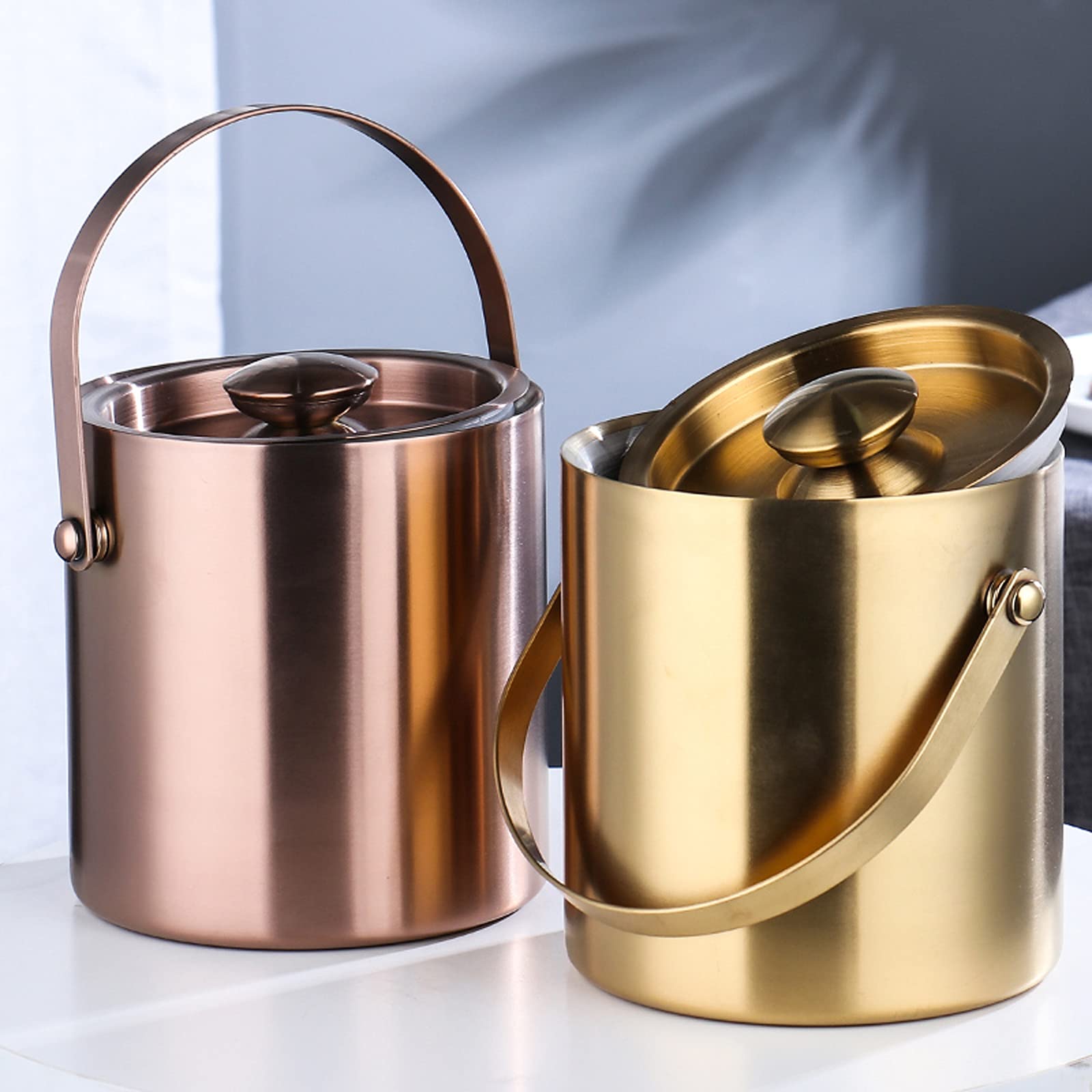 Eiskübel Edelstahl Eiseimer Eisbehälter Für Eiswürfel U. Früchte Ideal Für Party U. Hochzeit Für Besonders Lange Kühlung, Ideal Für Party U. Hochzeit 2L Roségold