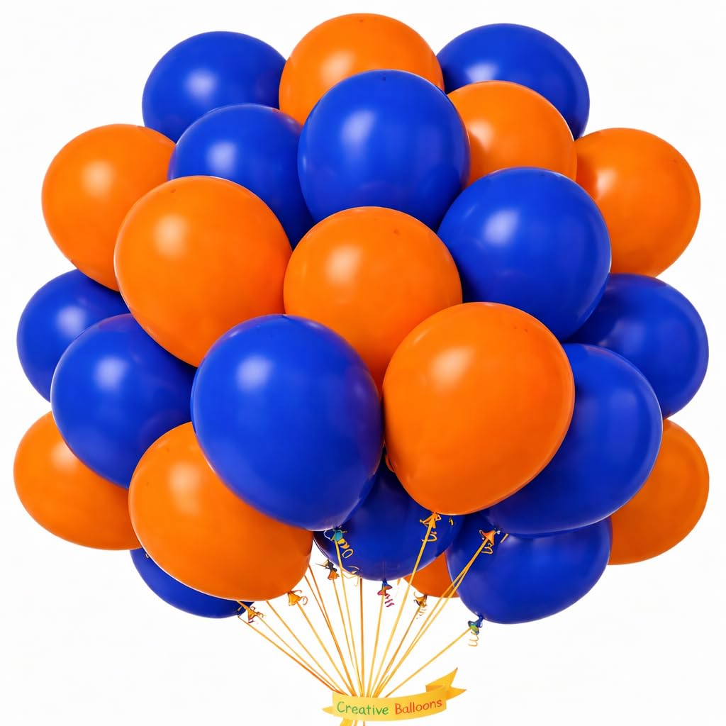 10 Inch Blue & Orange Balloons Set for Birthday, Festival, Wedding, Engagement Party Decoration - Pack of 30