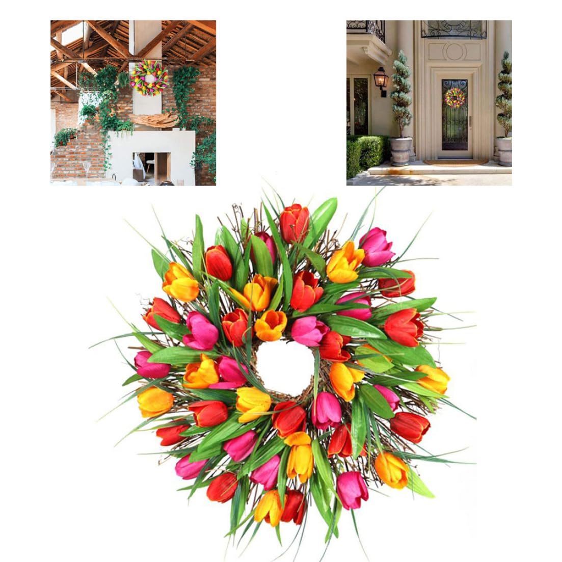 Ghirlanda di fiori di simulazione ghirlanda di tulipani artificiali con primaverile per porta d'ingresso stile 40 cm1