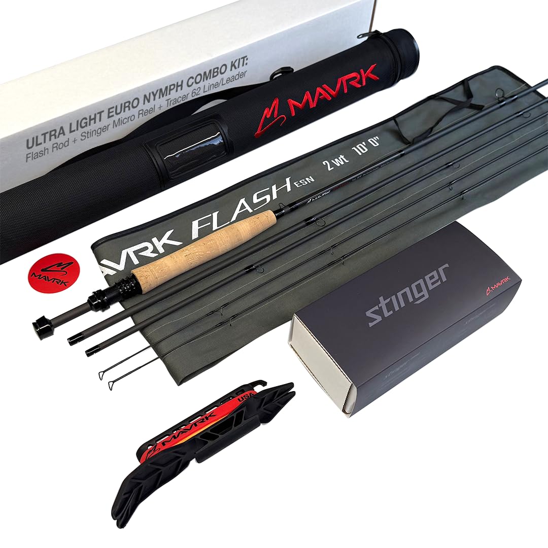 Mavrk USA Euro Nymph Fly Fishing Combo - 10' 2wt Flash Rod, Stinger Comp Micro Reel & Tracer 62 ESN Line - Ultralight Precision Rod and Reel Setup for Tightline and Euro Nymph Techniques