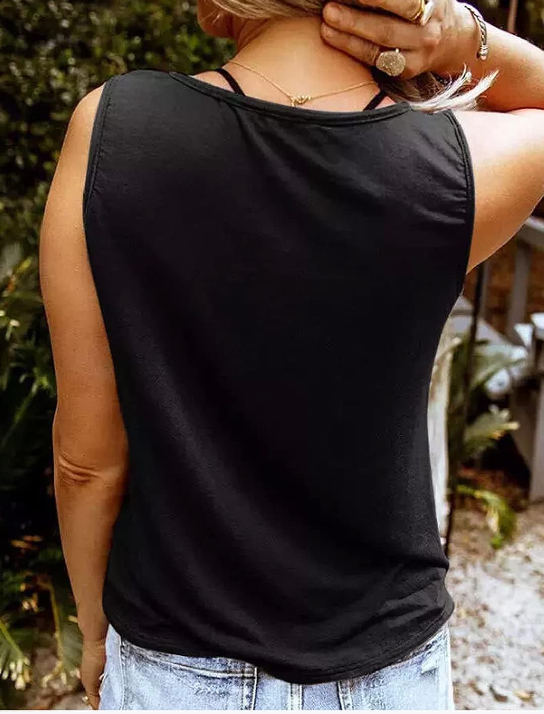 Summer Sexy V Neck Tank Tops for Women Casual Loose Fit Sleeveless T Shirts Country Music Ring Hole Basic Shirts Tanks - Image 3