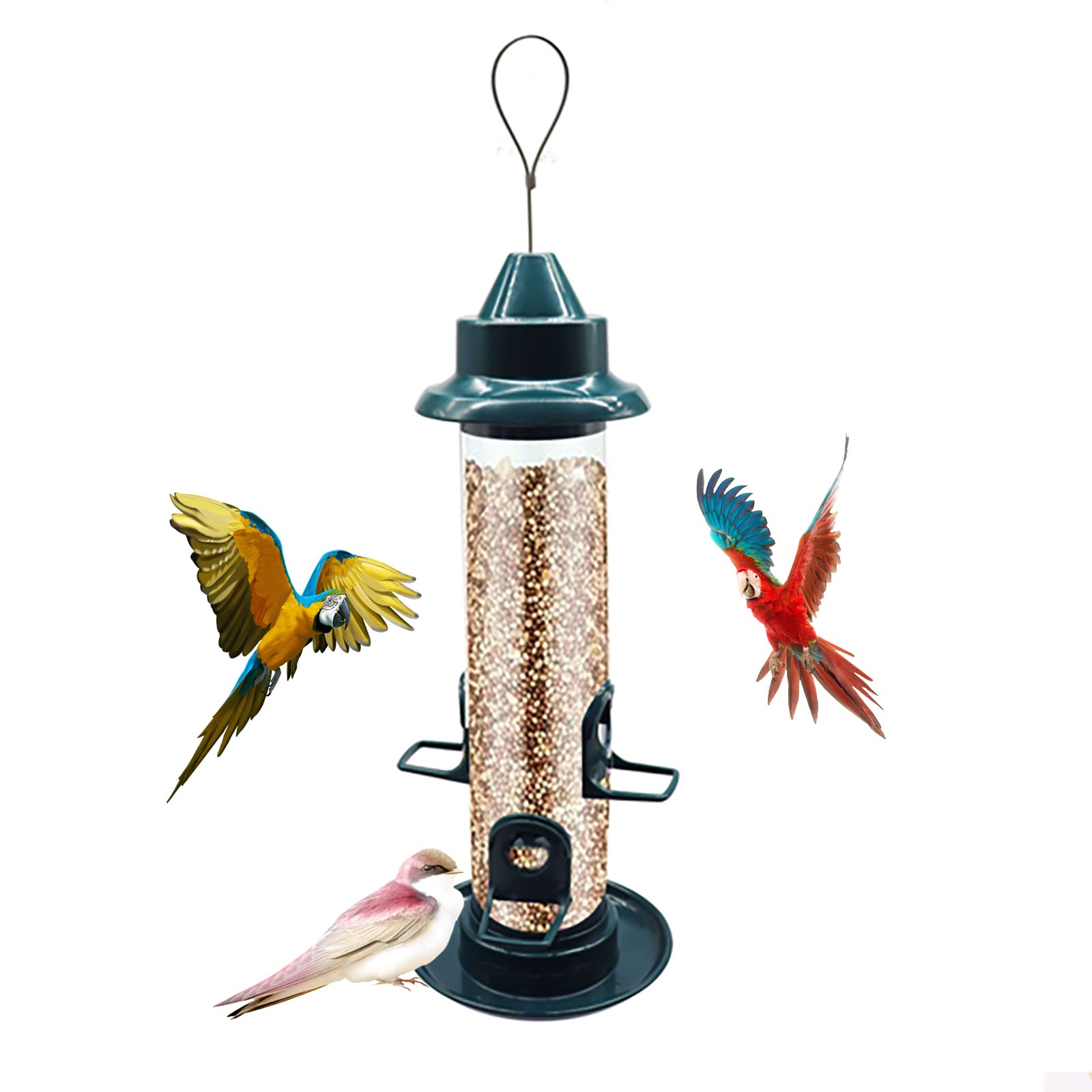 Wiewish Squirrel Proof Outdoor Hanging Wild Bird Feeder, Metal Tube Bird Seed Feeder with 4 Ports, Large Capacity for Cardinal, Finch, Sparrow, Blue Jay