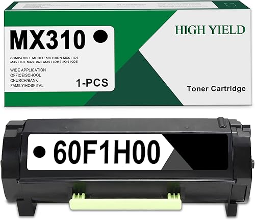 Paquete de 1 cartucho de tóner 601H 601H 60F1H00 de alto rendimiento del programa de retorno negro MX310 compatible para Lexmark MX310dn MX611de