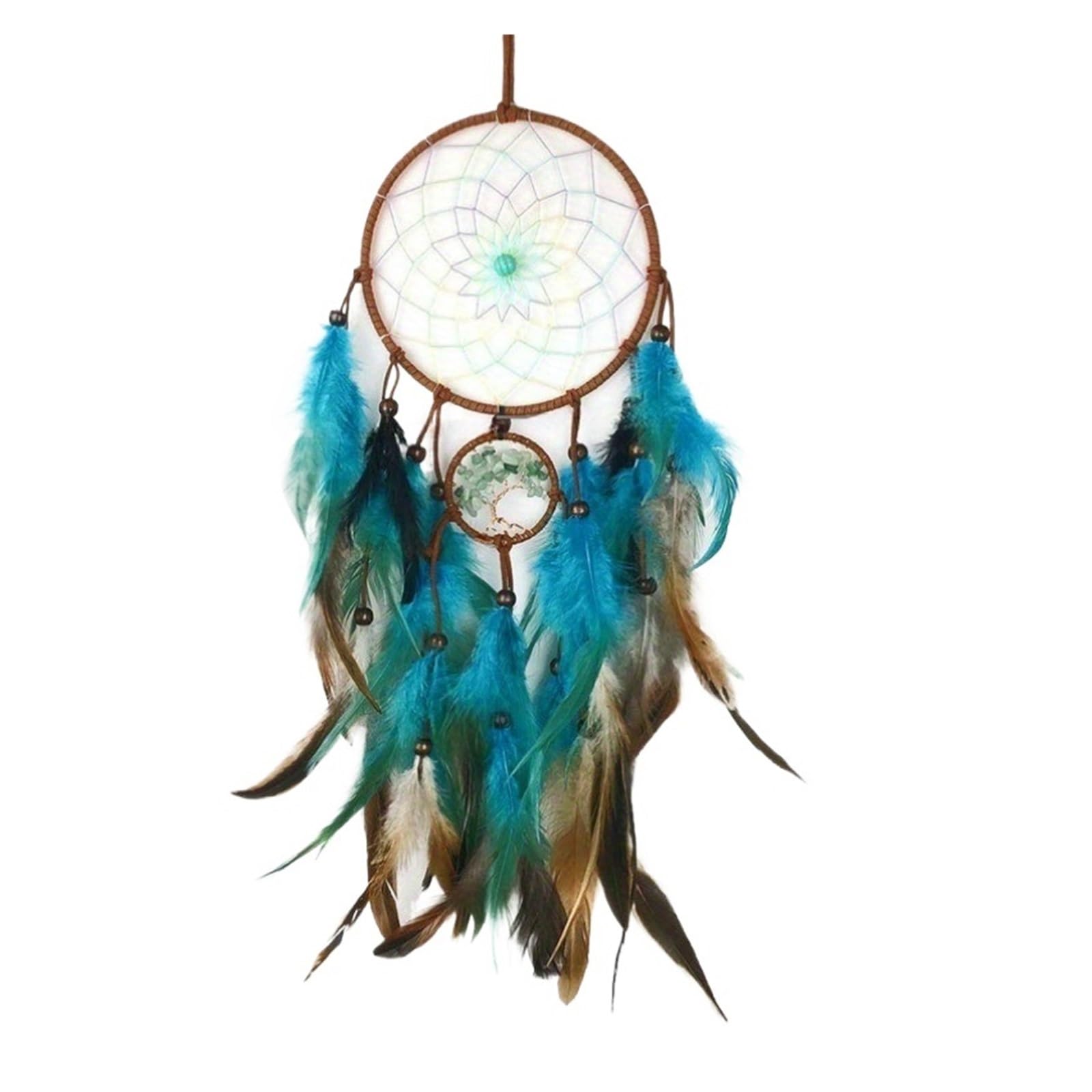 Life Tree Dream Catcher Net, Handmade With Feathers And Fairy Tale Lights, Wall Mounted Decorative For Bedrooms