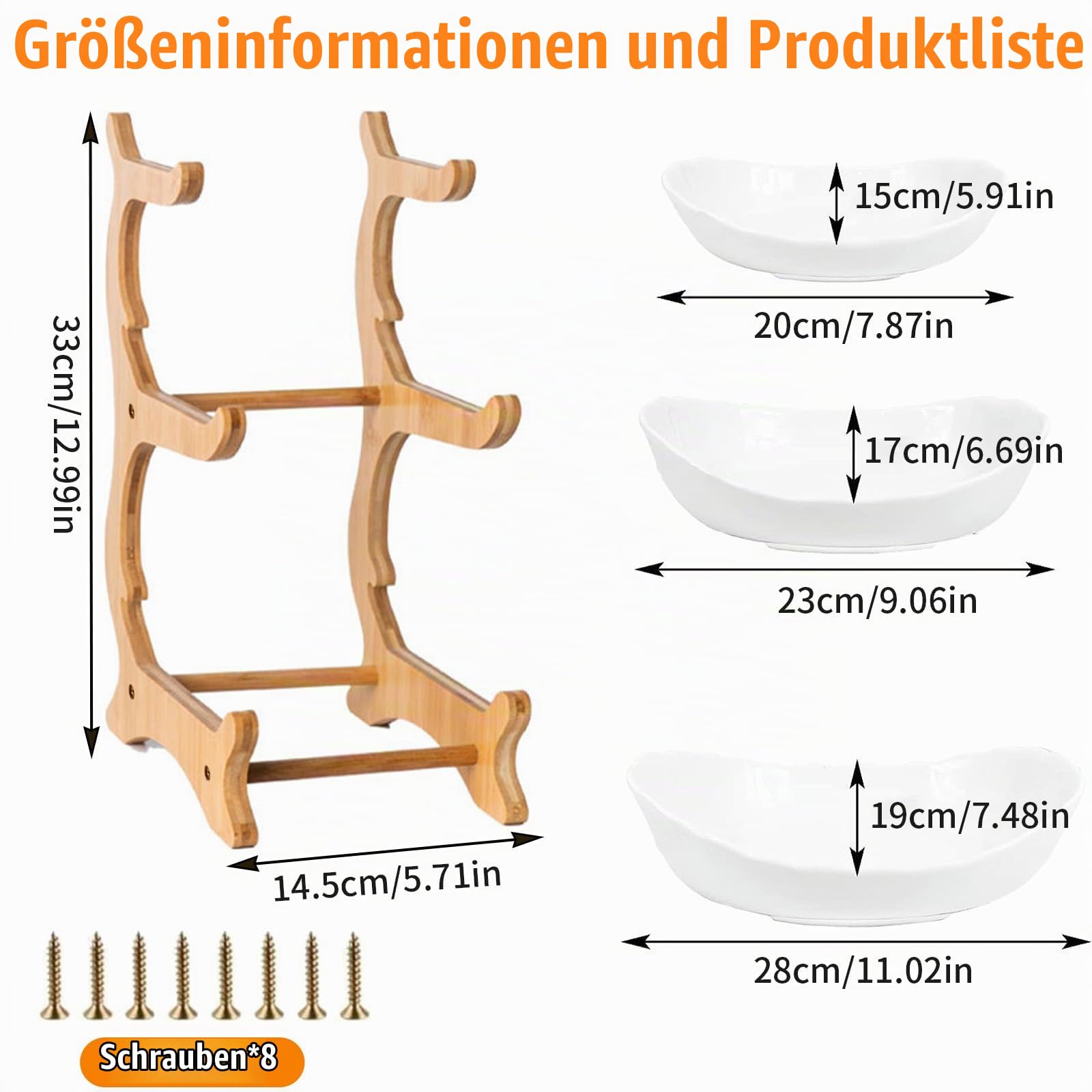3 Etagen Keramik Obstschale mit Natürlichem Bambus Hölzernen Ständer, Modern Familie Obstkorb, Obst Aufbewahrung Etagere, Küche Servierteller für Gemüse, Desserts, Kuchen, Süßigkeiten, Snacks (Weiß)