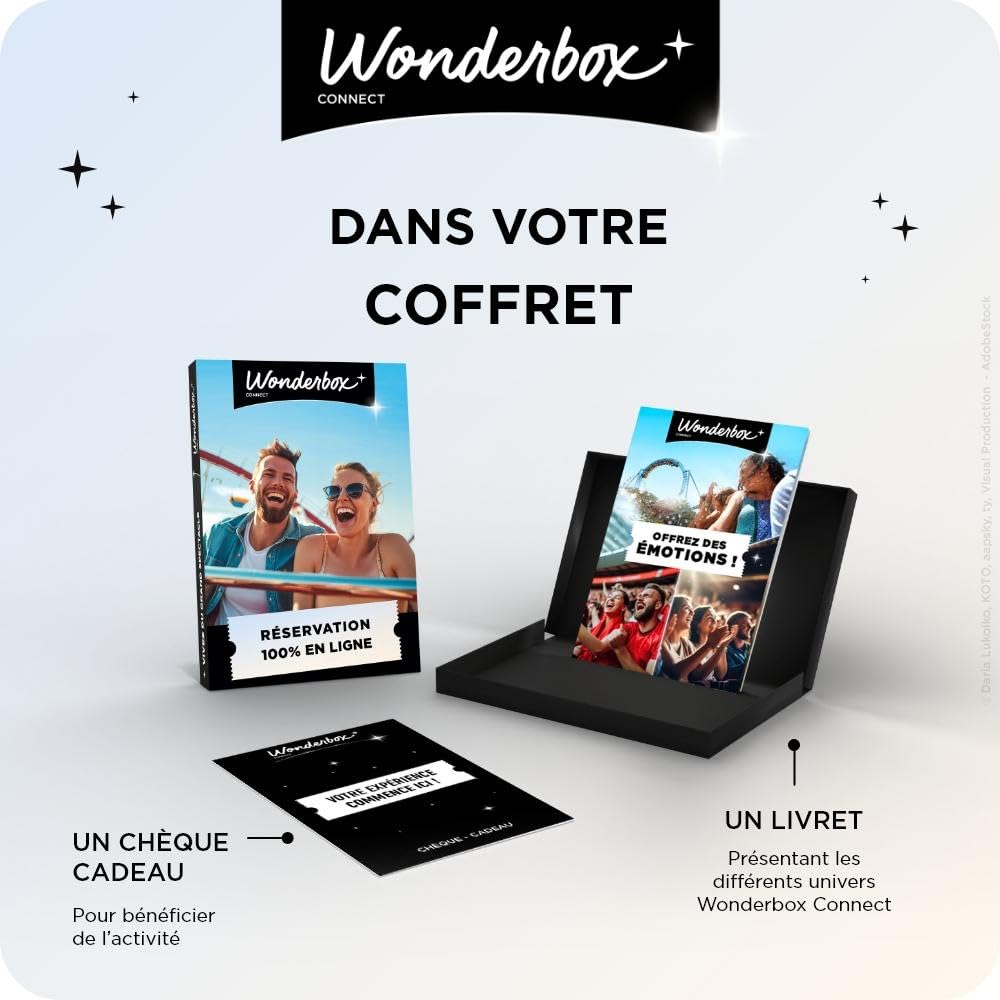 Wonderbox Connect - Coffret Cadeau - Matchs, Parcs à Thème & Spectacles en Duo - 2 entrées pour Un Parc d'attraction ou 2 Places pour Un Match ou Un Spectacle - Partout en France - Validité 27 Mois