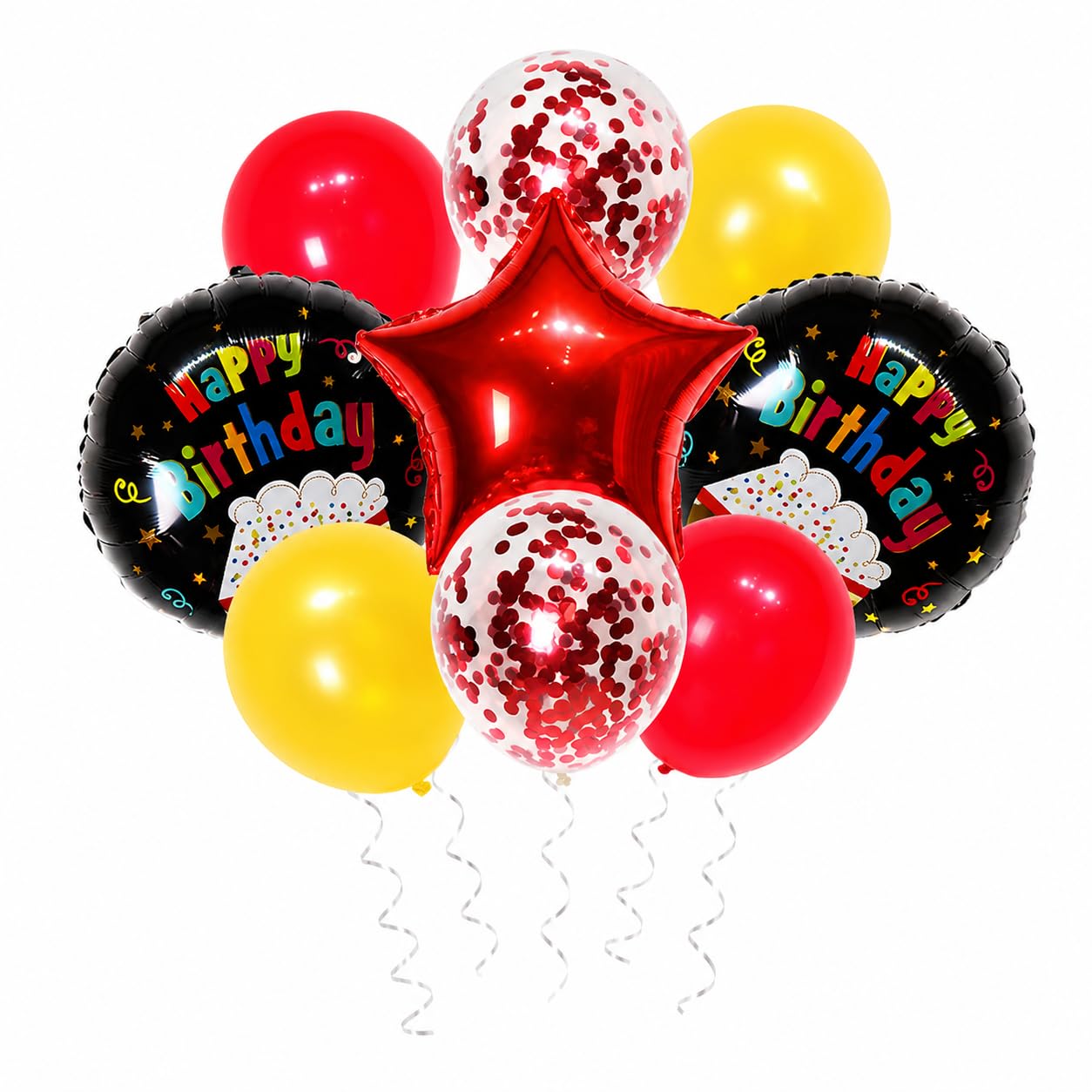 Birthday Balloon Decorations Set, Red & Black, 9PCS