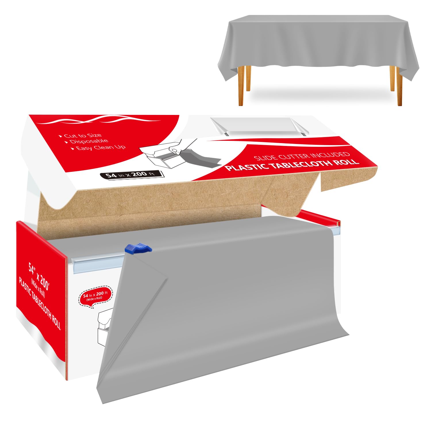 Nappe jetable argentée en rouleau de 137cm x 60m avec boîte de découpe intégrée