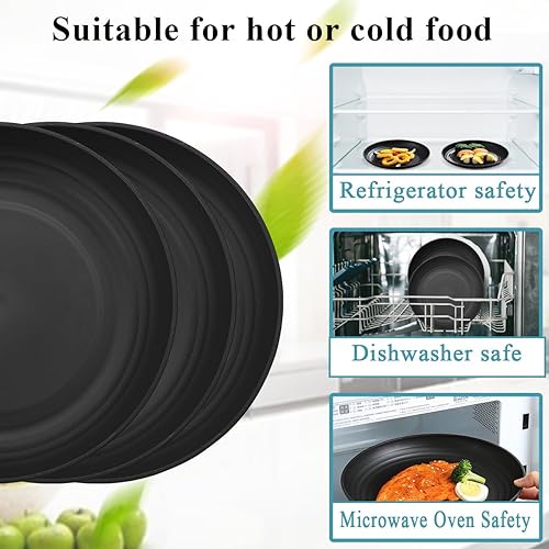 Miniatura 5 de Berglander Juego de 12 platos de plástico negro de 9 pulgadas, reutilizables y resistentes, irrompibles, platos para ensalada, cuencos para pasta,
