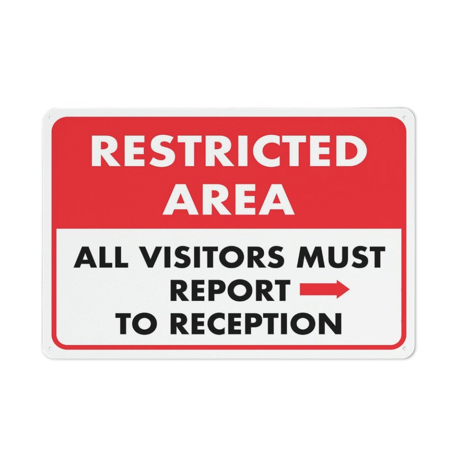 Restricted Area All Visitors Must Report To Reception (Right Arrow) Retro Funny Novelty Art Backyard Funny Wall Décor Poster Cafe Plaque Tin Sign 8x12 Inch