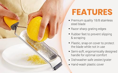 Trendy Zone 21 Premium Lemon Zester Cheese Grater & Vegetable Grater, Razor-Sharp Stainless Steel Blade, Protective Cover And Cleaning Brush, Dishwasher Safe, Must Have Soft Grip Kitchen Tool - Green #TOP3