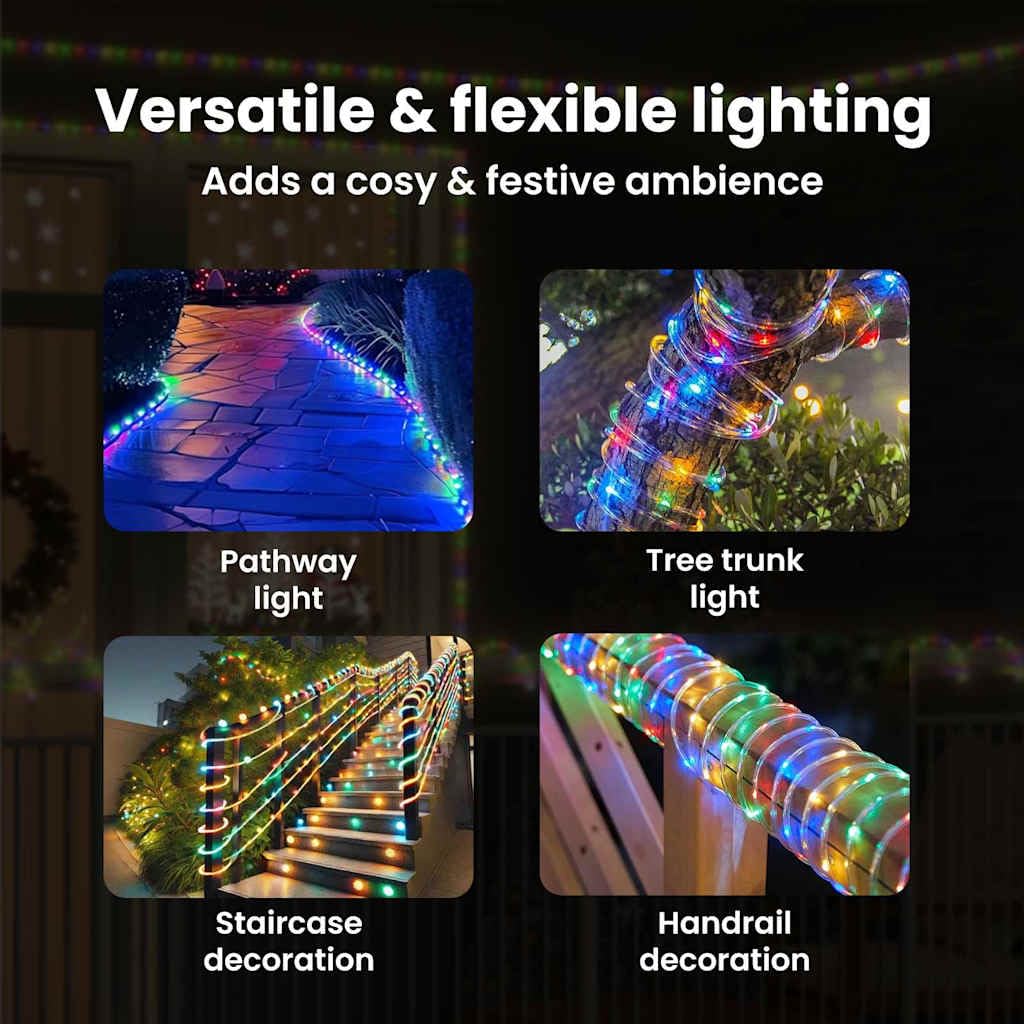vidaXL Lichtseil mit 480 LEDs Mehrfarbig 20 m PVC, Wohnzimmer, flexible LED-Lichter, dekorative Lichterkette, innen, außen, Weihnachtsdeko