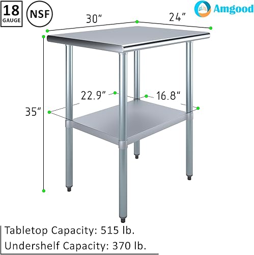 Miniatura 3 de AmGood Mesa de trabajo de acero inoxidable de 24 pulgadas x 30 pulgadas  Mesa de preparación de alimentos de cocina de metal  NSF