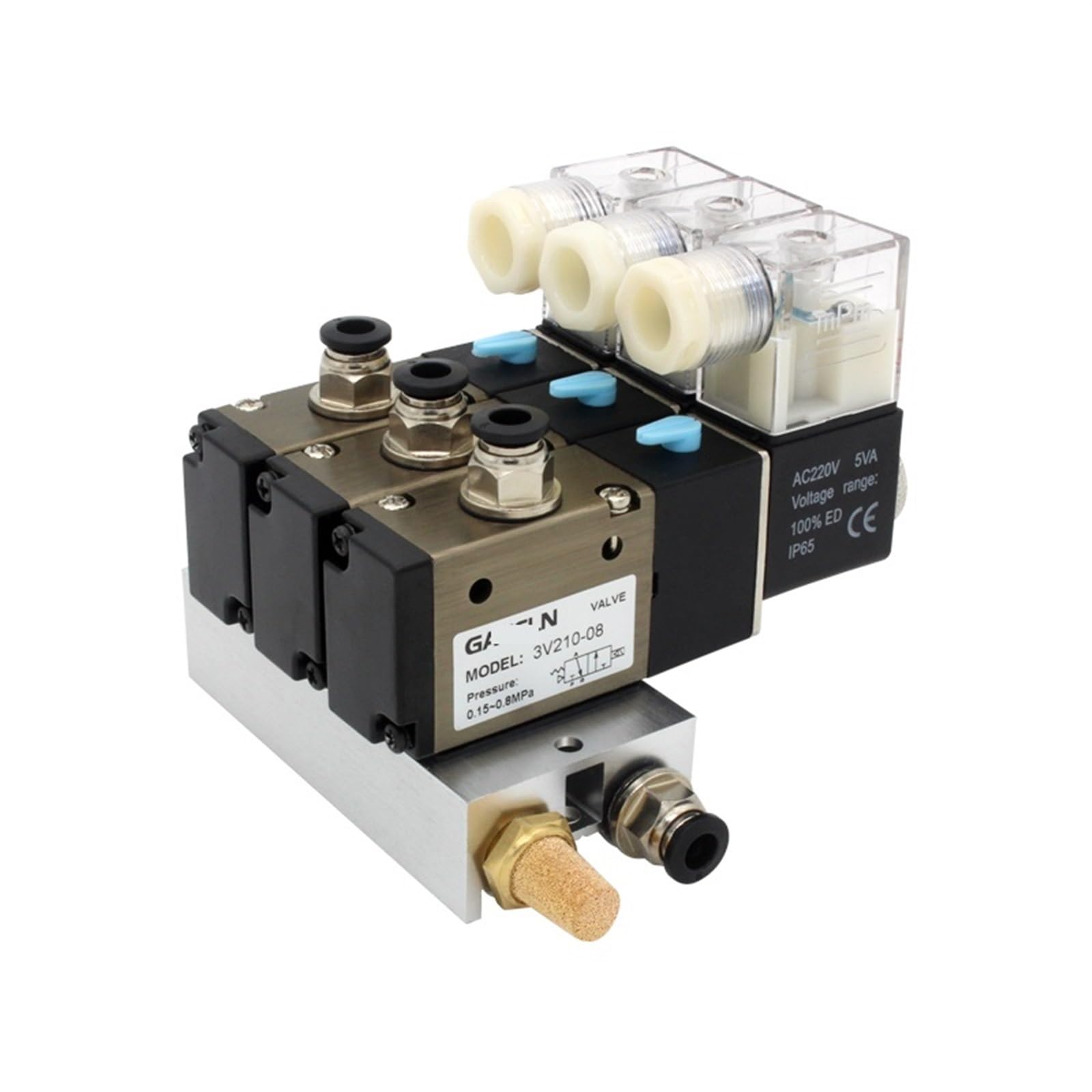Bloque de Estaciones electroválvula 3V210-08-NC con silenciador, Normalmente Cerrado, Base colector, 12 V CC, 24 CA, 110, 220, 3 Puertos, 1 Unidad(Dc12v 6mm Fittings,10 Stations)