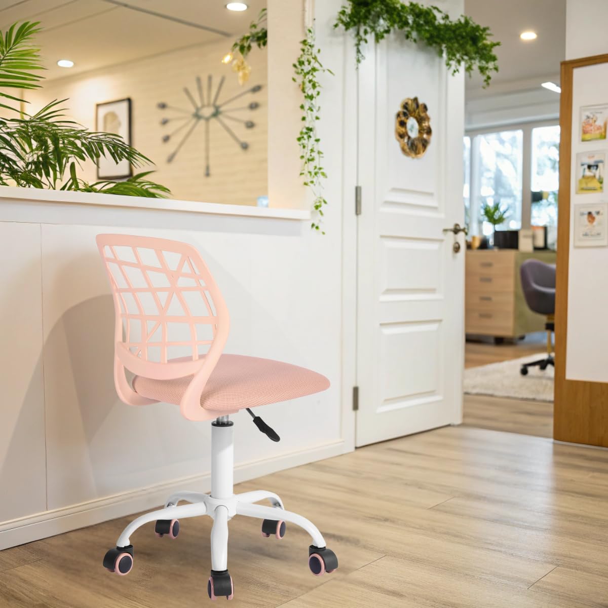 FurnitureR Chaises de Réception pour Bureau, Petite Chaises d'accueil, Réglable en Hauteur, Roues Sélectionnables à 360°, Dossier Ergonomique, Siège en Tissu Respirant, Rose