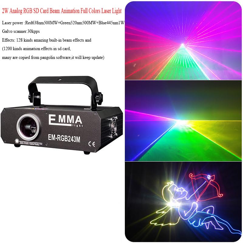 Bühnenbeleuchtung, 500mW RGB +ILDA+SD+ Mehrfarbiger DJ-Bühnenbeleuchtungs-Disco-Animationslichtprojektor(Mini 2w rgb laser)
