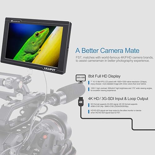 Miniatura 7 de Vendedor oficial de Estados Unidos VIVITEQ LILLIPUT FS7 7 pulgadas de metal Full HD 1920x1200 4K HDMI 3G-SDI entrada en cámara monitor de campo
