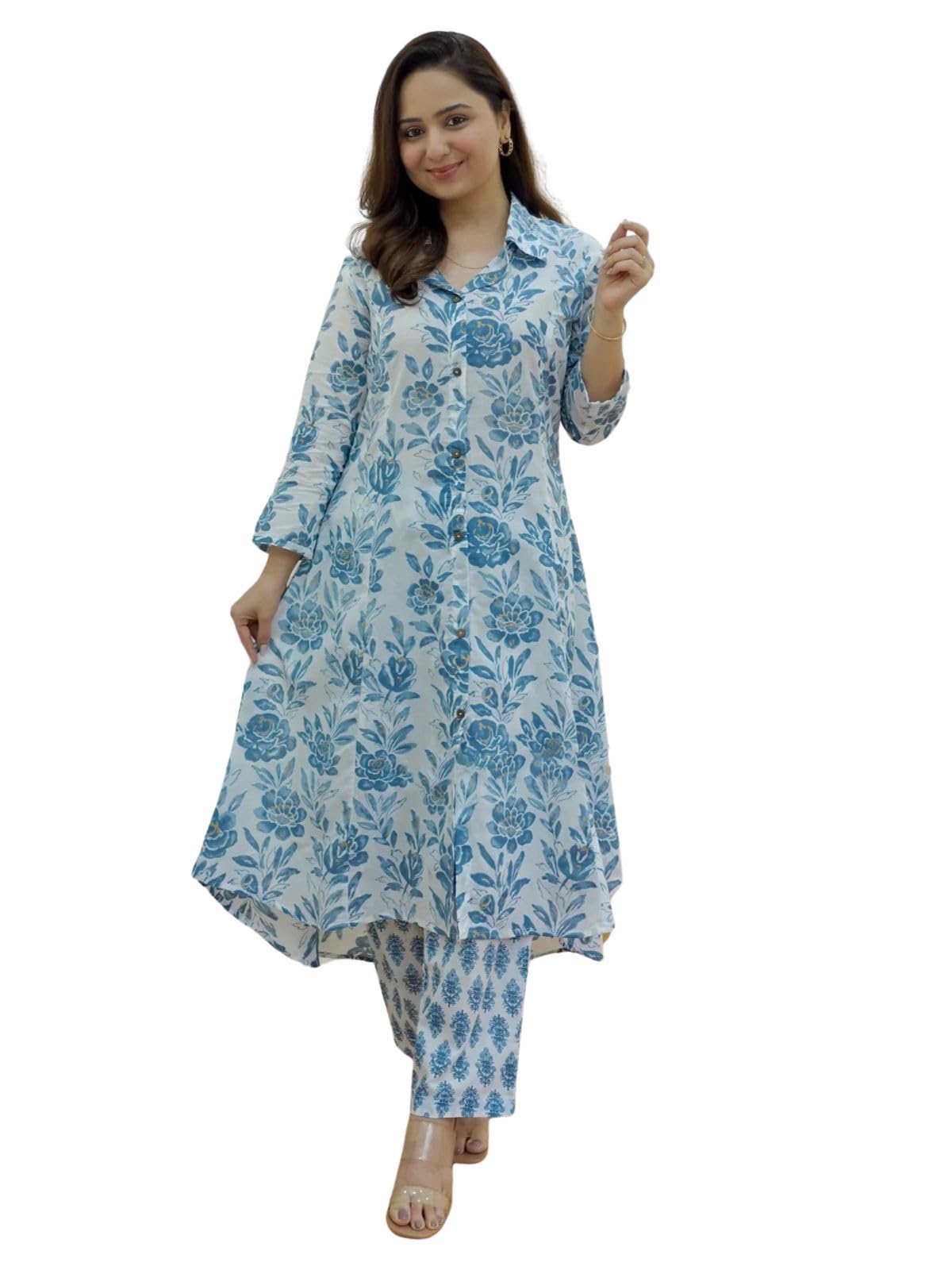 GRECIILOOKS Anarkali Kurta-Set for Women – Viscose Rayon Printed Kurta & Straight Pant | Festive Indian Traditional Outfit Dress for Functions & Puja | Trendy Travel & Streetwear Look for Women | Hangouts | Picnic | Vacation Wear |3/4 Half Sleeeve