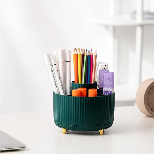 Miniatura 7 de HBlife Soporte para brochas de maquillaje, organizador de maquillaje giratorio de 360, 5 ranuras para brochas cosméticas, encimera de almacenamiento