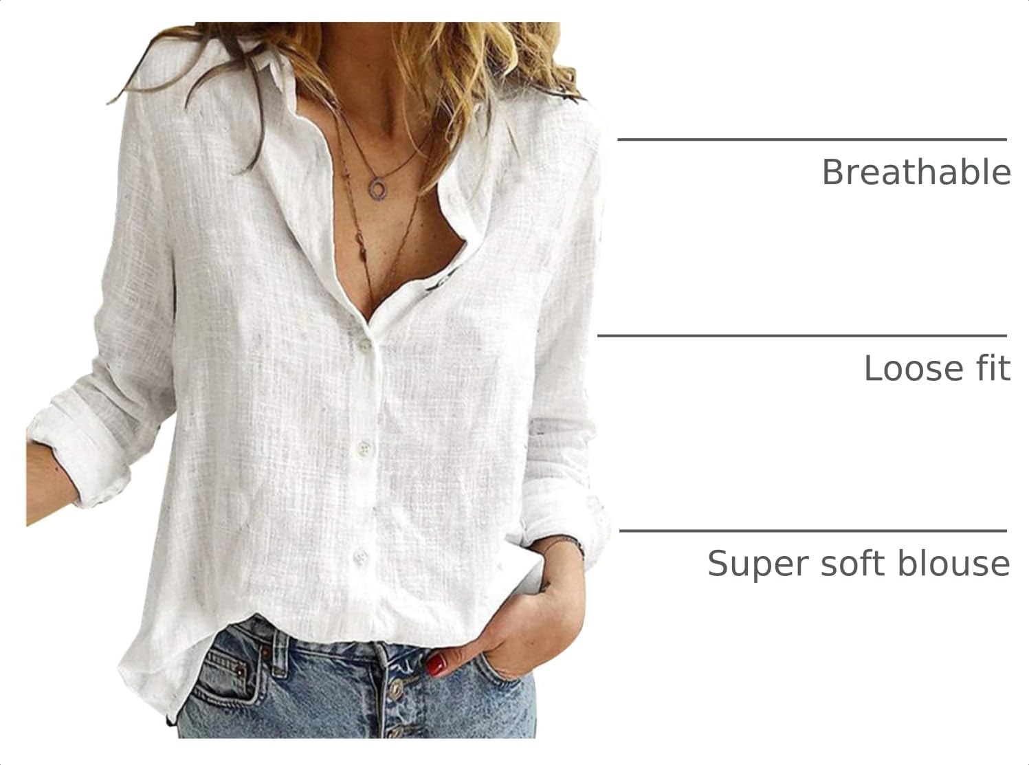 Astylish Womens V Neck Roll up Sleeve Button Down Blouses Tops