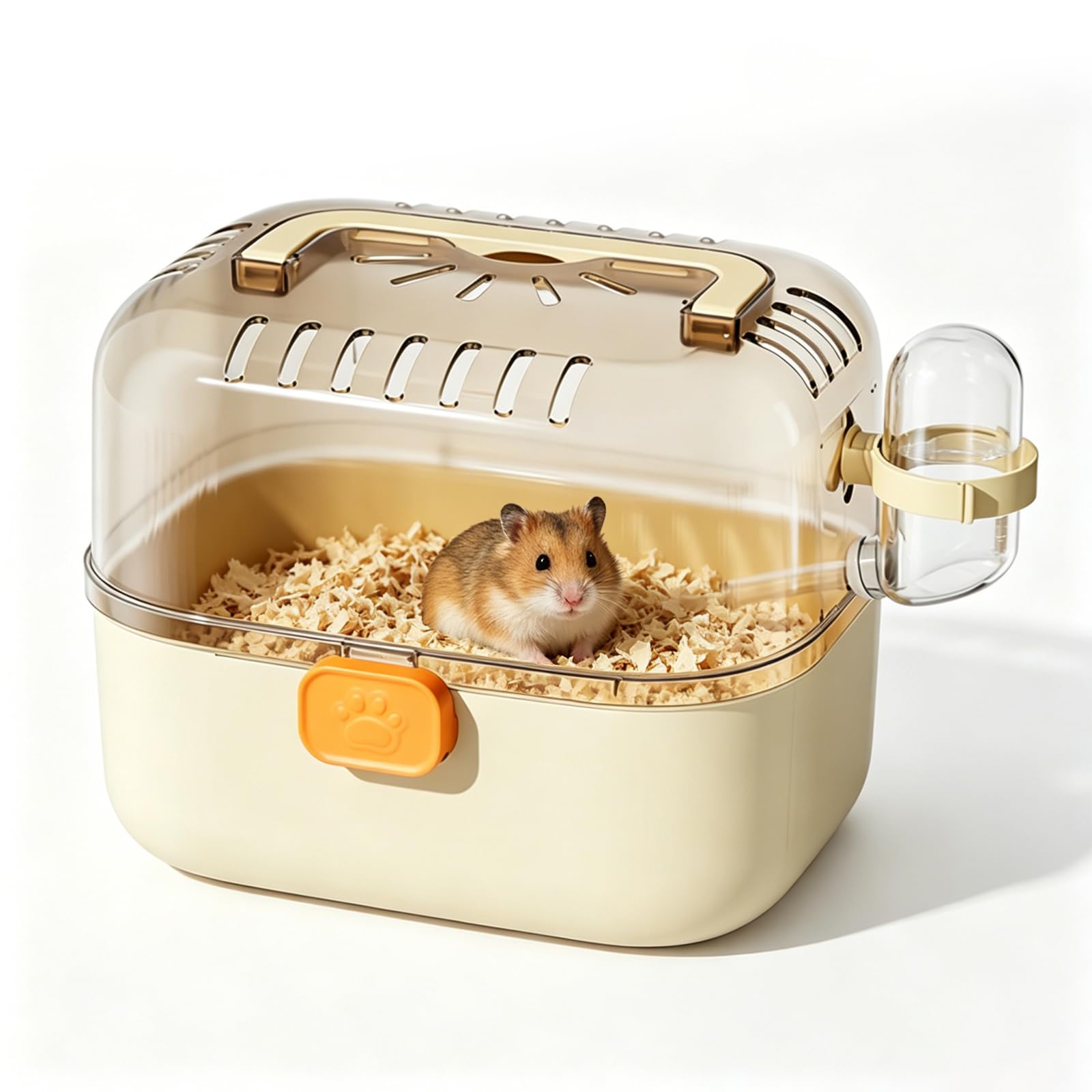 Hamster Carrier Cage, Travel Cages for Small Animals with Water Bottle Transparent Plastic Small Animal Carrier Carry Cage for Rodents Lizards (Yellow)