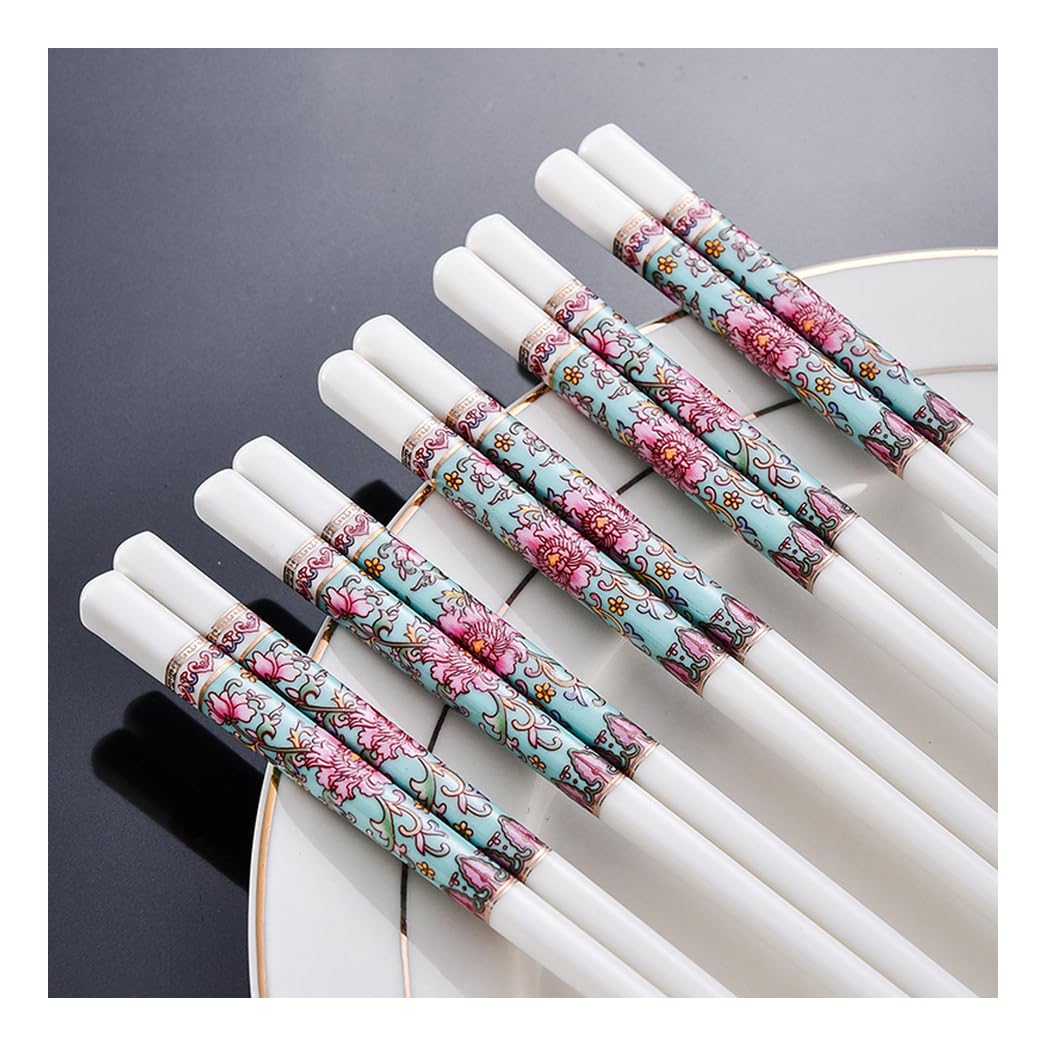 Coffret Cadeau de 10 Paires de Baguettes en Porcelaine Chinoise, réutilisables, lavables au Lave-Vaisselle, avec étui, Baguettes en céramique osseuse de Haute q(F)