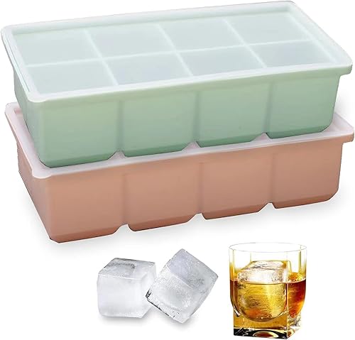 Theuwnee 2 bandejas para cubitos de hielo XL, moldes de silicona de fácil liberación con tapas extraíbles, perfecto para bebidas, congelador, comida