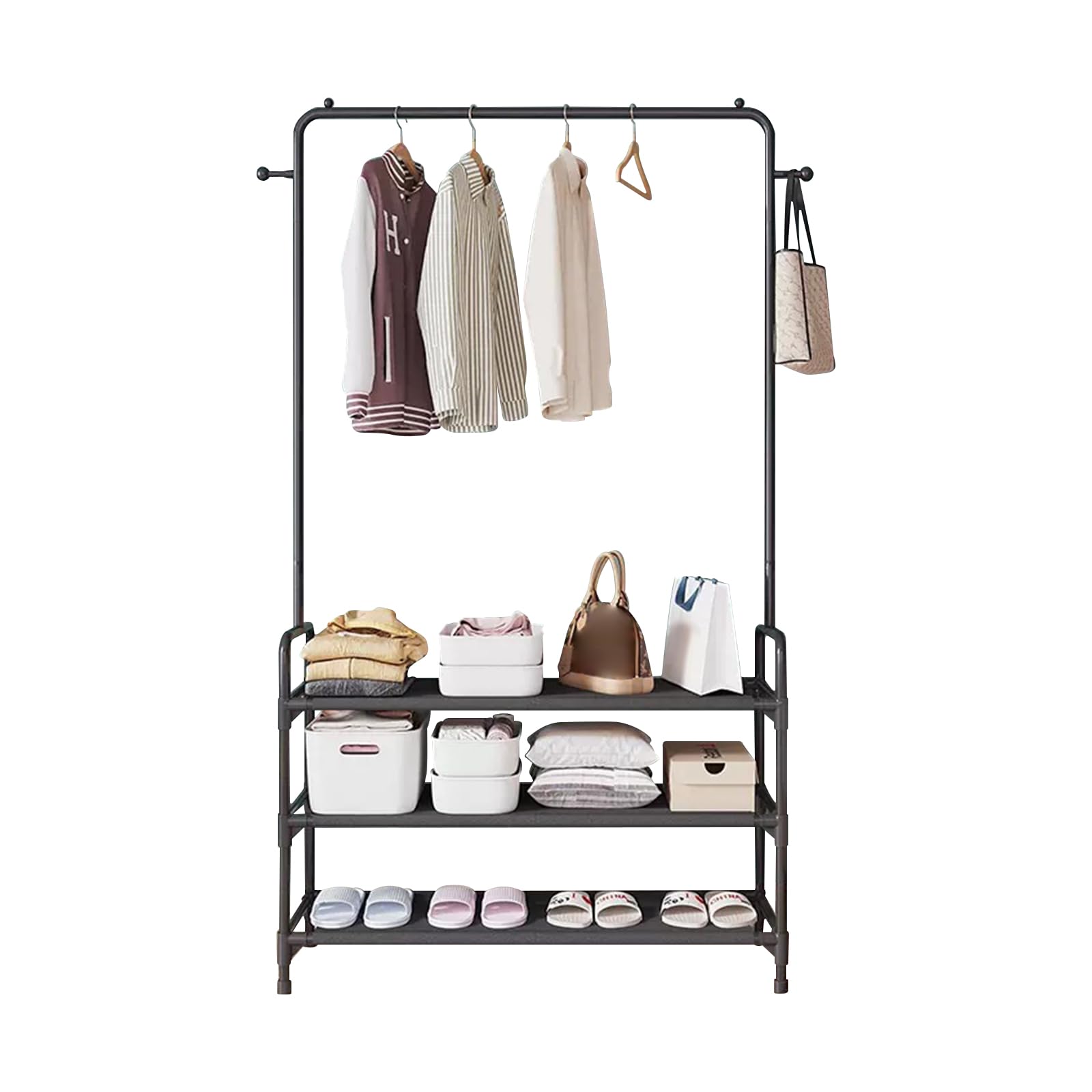 Ergocar Garderobenständer, Multi -Layer -Kleiderbügel Mit Großer Kapazität Mit Bodenlagerständer Und Kleiderbügel -Haken Metallstärke Multifunktional Schlafzimmer Kleiderbügel Tragbarer Kleiderbügel