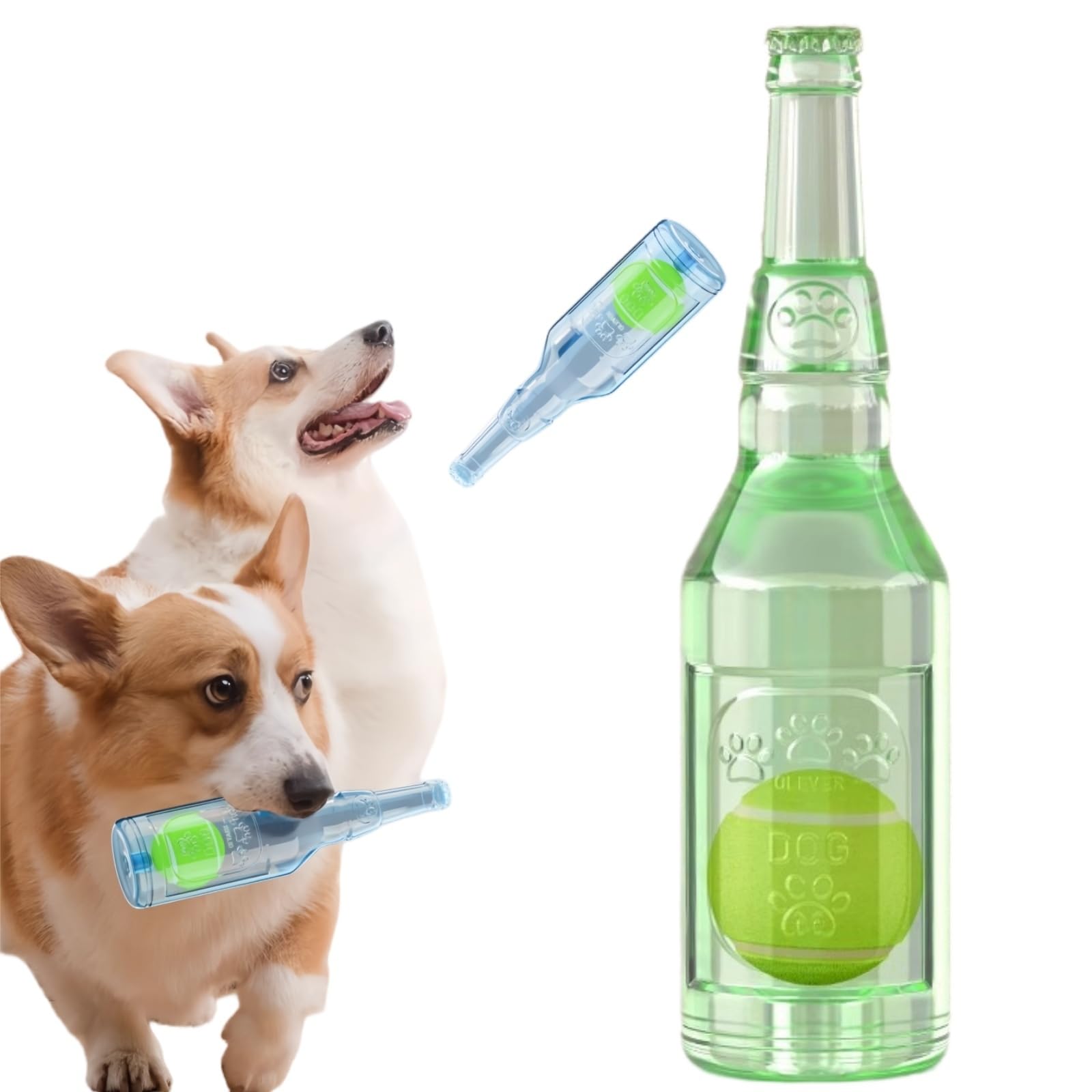 Pet Chew Beer Bottle with Tennis Ball, 2025 Upgraded Ball in Bottle Dog Toy, Indestructible Dog Ball in Bottle Suitable for Small and medium dogs (Green)