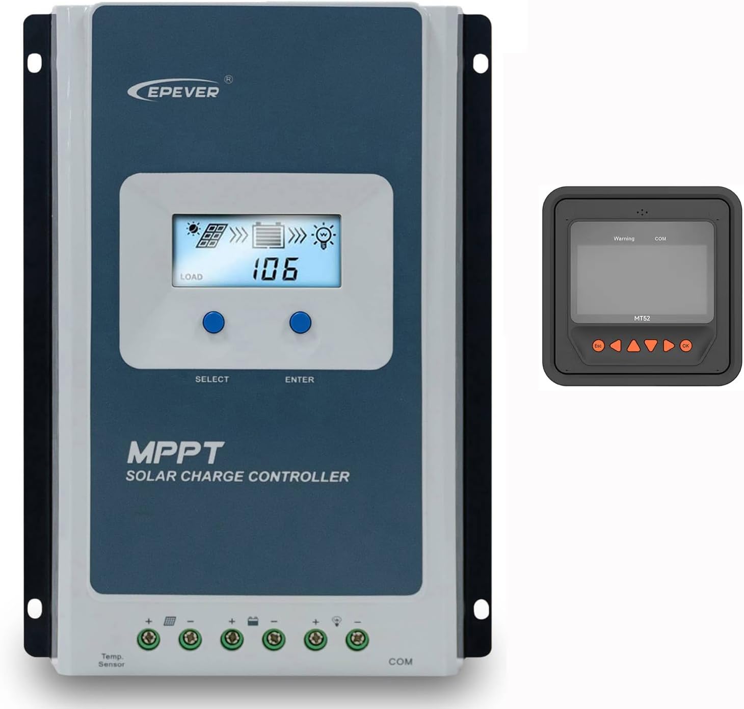 EPEVER 40A 12/24V Auto Identify MPPT Solar Charge Controller with Remote Control of LCD Display Adjustable Parameters and Temperature Sensor Support Lithium