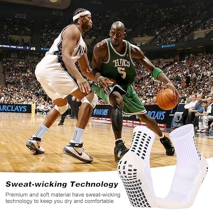 Image of Hi-Tech Performance Athletic Grip Socks for Men & Women Crew Length, Anti-Slip Rubber Grip socks for footballer, Thick Cushion Sports Socks for Running, Gym, Training