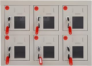 Cell Phone Locker Charging Station 6 Slot Steel Mobile Phone Storage Cabinet Lockable Phone Charger Cabinet with Visible Window and 5 Hole Socket for Schools Hotels and Offices