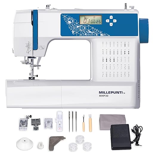 MILLEPUNTI Computerized Sewing Machine with 40 Stitches LCD Display Automatic Needle Threader Include 4 feet and Accessories Perfect for Beginners Quilting and DIY MHP30