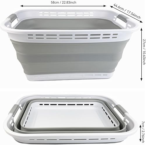 Miniatura 2 de SAMMART Cesto plegable de plástico para la ropa sucia de 42L (11 galones), contenedor de almacenamiento plegable, cesta de lavandería portátil,