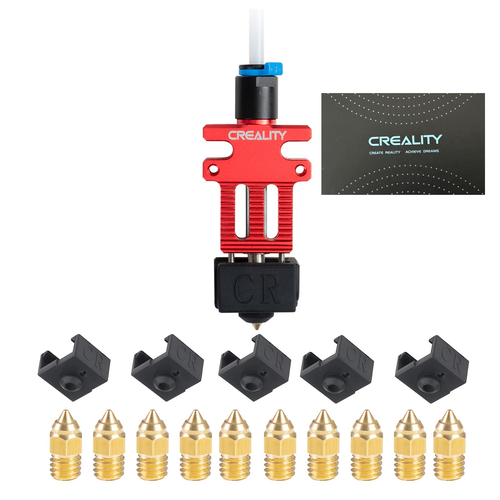 Creality Original CR-6 SE Hotend with 5pcs Silicone Sock and 10pcs Original 0.4mm Nozzle, Assembled Hotend Kit, for CR-6 SE/CR-6 MAX 3D Printer, with Cartridge heaters & thermistor Cables