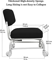 Vista 2 de Taburete rodante con respaldo Silla enrollable Taburetes rodantes resistentes con ruedas para oficina en casa, garaje, mecánico, suelo, taller