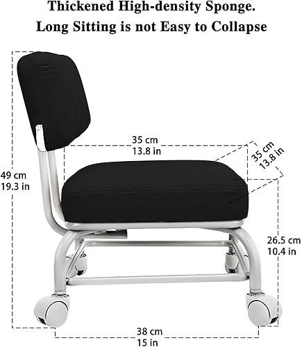 Miniatura 8 de Taburete rodante con respaldo para silla rodante, taburetes rodantes resistentes con ruedas para oficina en casa, garaje, mecánico, suelo, taller