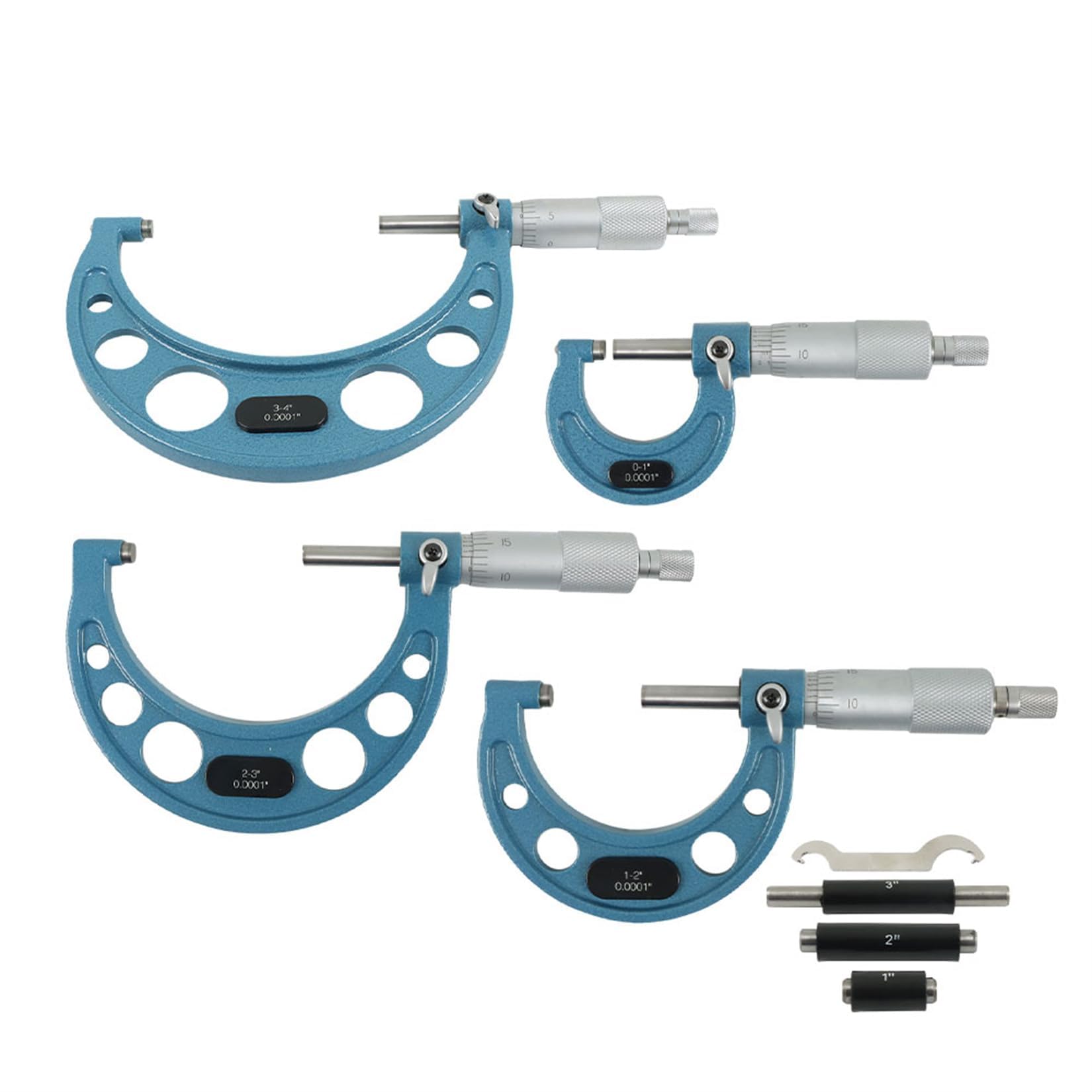 findmall 4Pcs 0-4 inch 0.0001" Outdoor Micrometer Set Machinist Tools 0-1" 1-2" 2-3" 3-4" Micrometer Set