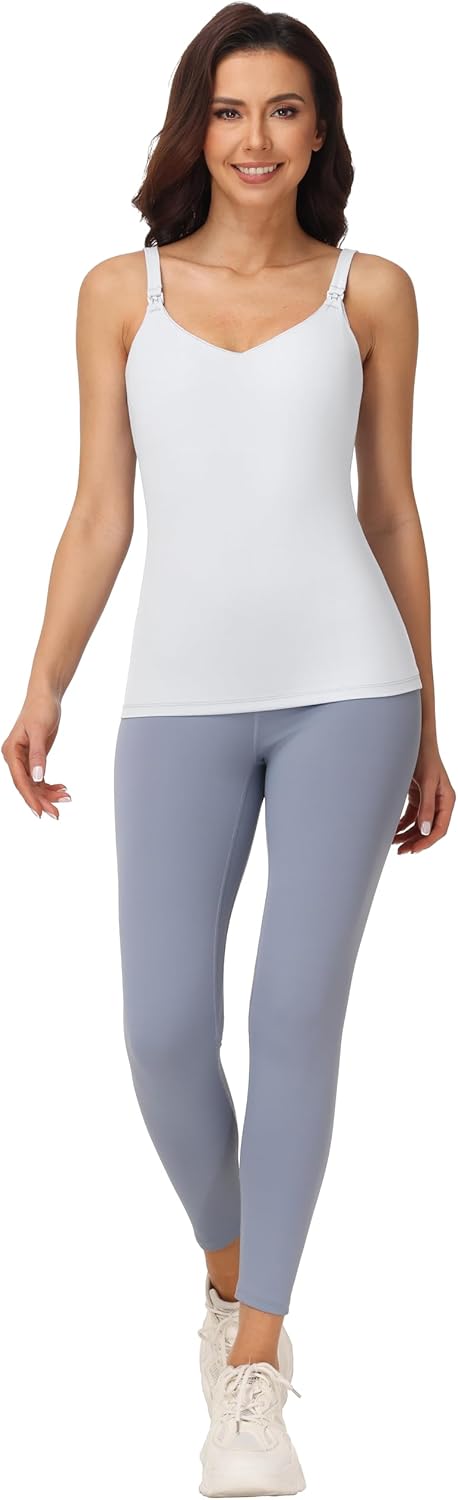 Foucome Nursing Tank Tops for Breastfeeding Comfort Stretch Nursing Cami Shirts with Built in Bra