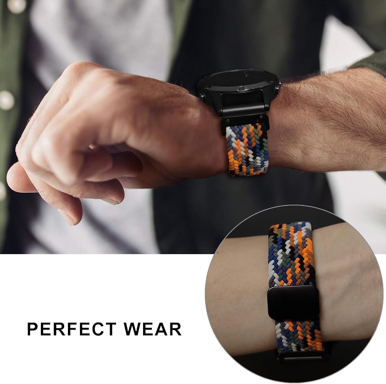 Abanen Stretchy Nylon Watch Band with Magnetic Buckle for Garmin Fenix 8 51mm/ epix Pro 51mm/ Instinct 2X / Instinct 3 50mm, Soft Loop Elastic Braided Wrist Strap for Enduro, Fenix 7X / 6X/ 5X - Image 7