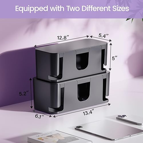 Miniatura 2 de Delamu Paquete de 2 Cajas para Gestión de Cables, Elegante Caja de Gestión de Cables en Negro, Caja de Ocultación de Cables de ABS a Prueba de Negro