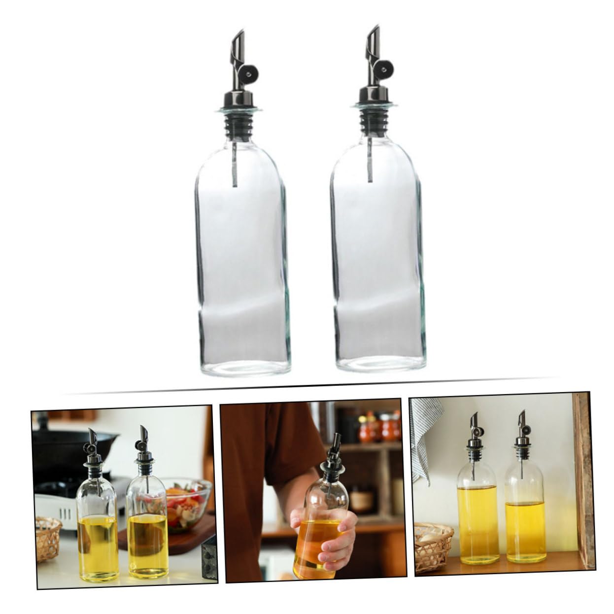 Dosatore per Olio in Vetro 2 Pezzi da 500ml, Contenitore Robusto per Olio e Aceto, per Cucina Domestica e Ristoranti, Uso Duraturo e Pratico