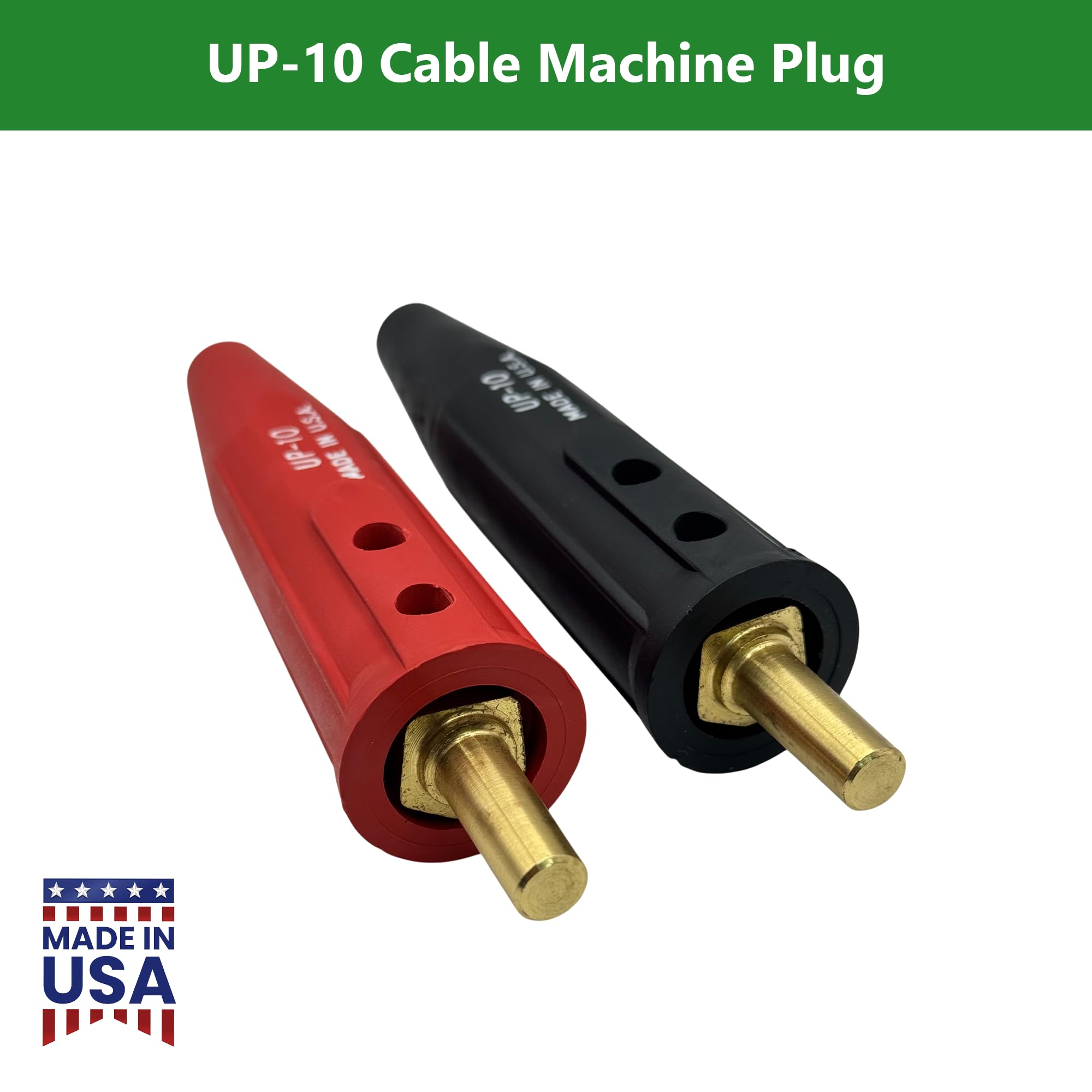 Lenco UP-10 - Coppia di connettori conici per cavi da saldare, colore: nero (05270) e rosso (05271), adatto per cavi di saldatura da 4 a 1/0, stile spina conica lunga, made in USA