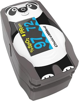 CHOICEMMED OLED Panda Pulse Oximeter Fingertip SP02 Pulse Oximeter for Small Fingers Blood Oxygen Saturation Monitor with Color OLED Screen - O2 Saturation Monitor with Batteries