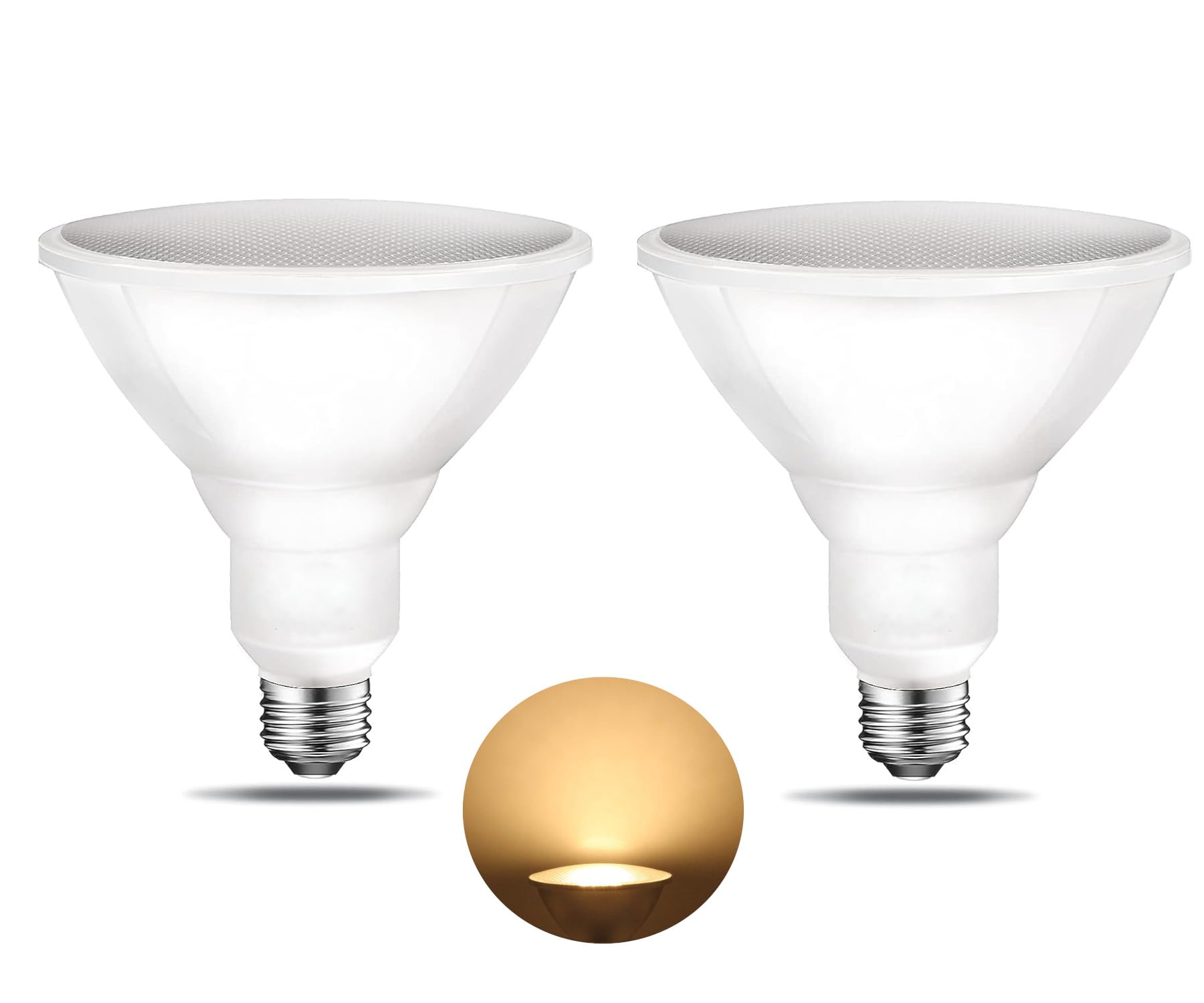 2 Pack PAR38 LED Flood Light Bulb, 3000K Warm White, 15W Equivalent (178 Watt), IP65 Waterproof, E27 Base, Non-Dimmable, for indoor/outdoor applications, track lighting fixtures, 1 Year Warranty