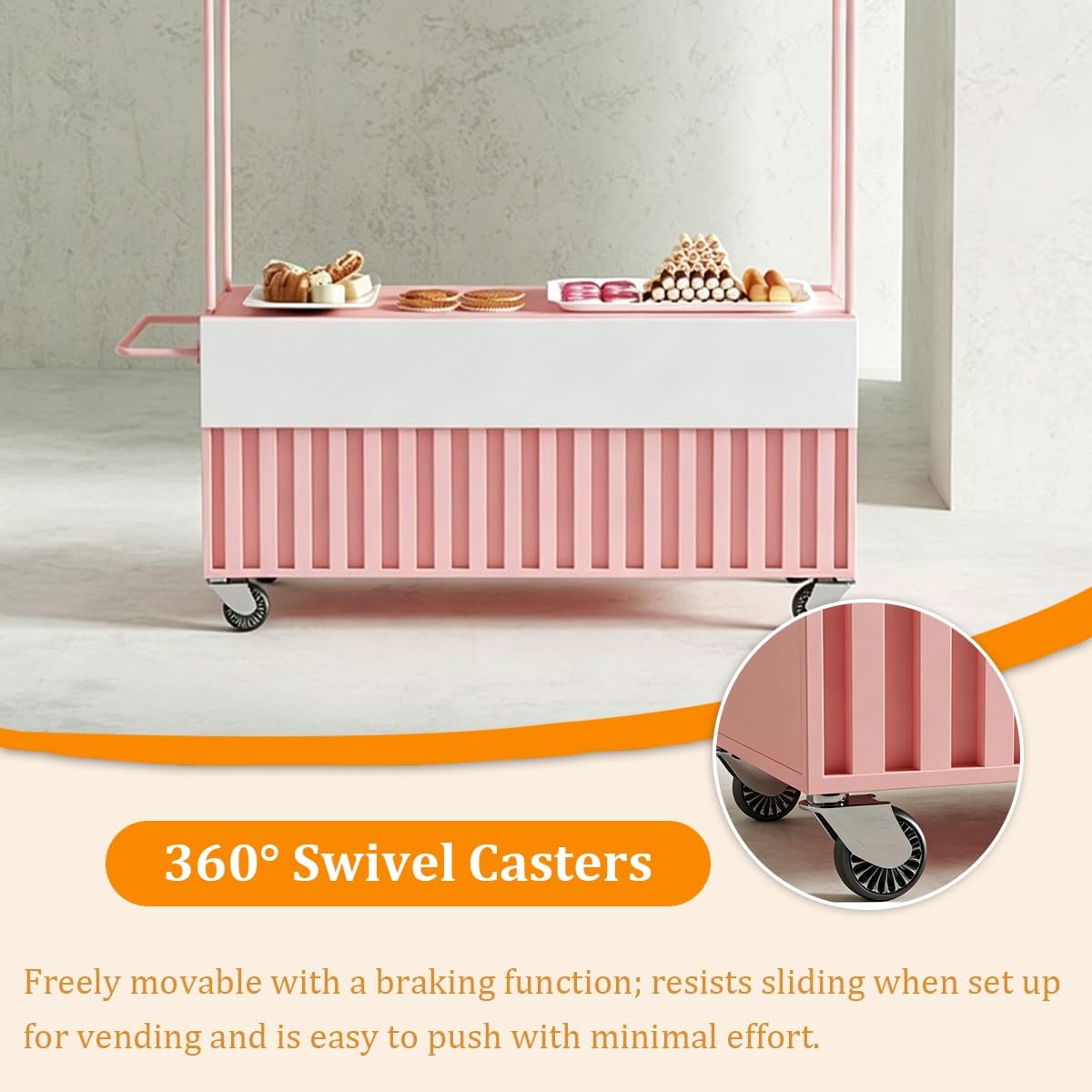 Carrito para Street Food, Puesto de Venta Móvil con Bloqueables | Carro de Venta Puesto de Mercado con Toldo, Asa Ergonómica para Mercados, Ferias y Eventos(Yellow,130cm)