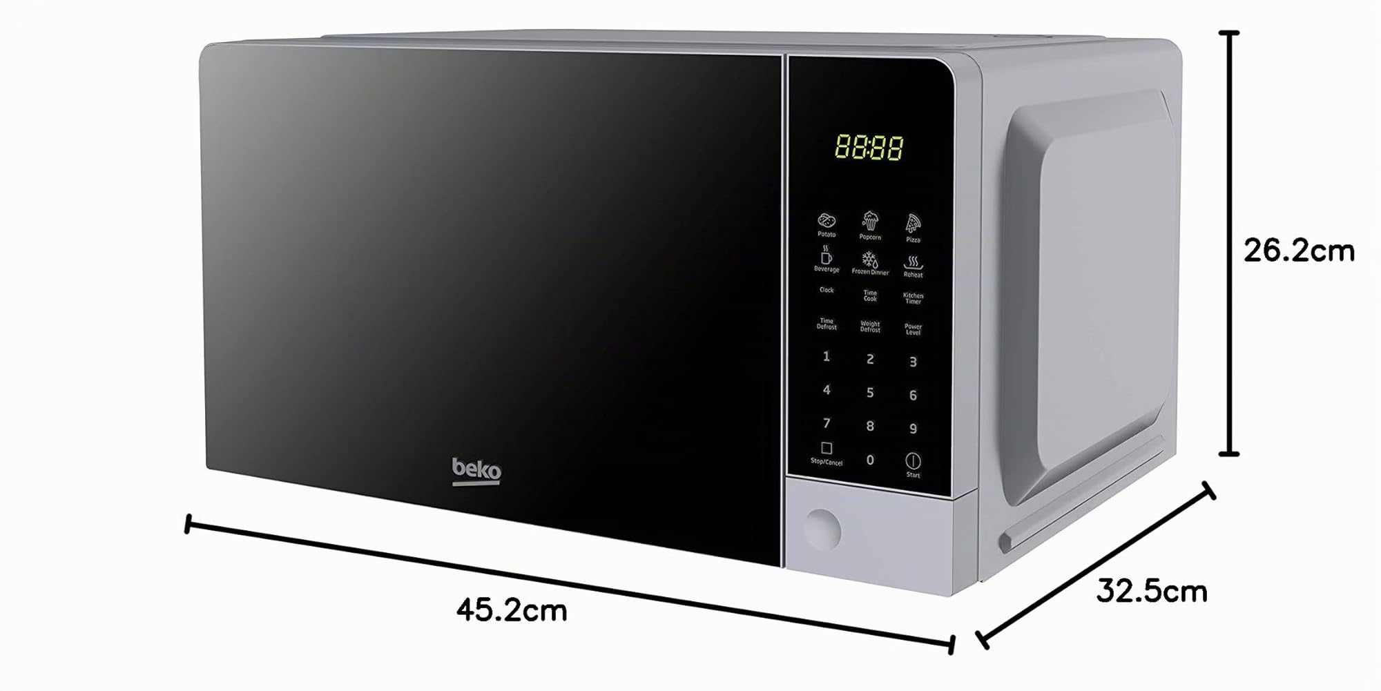 Beko MOC201103S - Horno Microondas, Digital, Capacidad 20 litros, Color Plateado, ‎32.5 x 45.2 x 26.2 cm