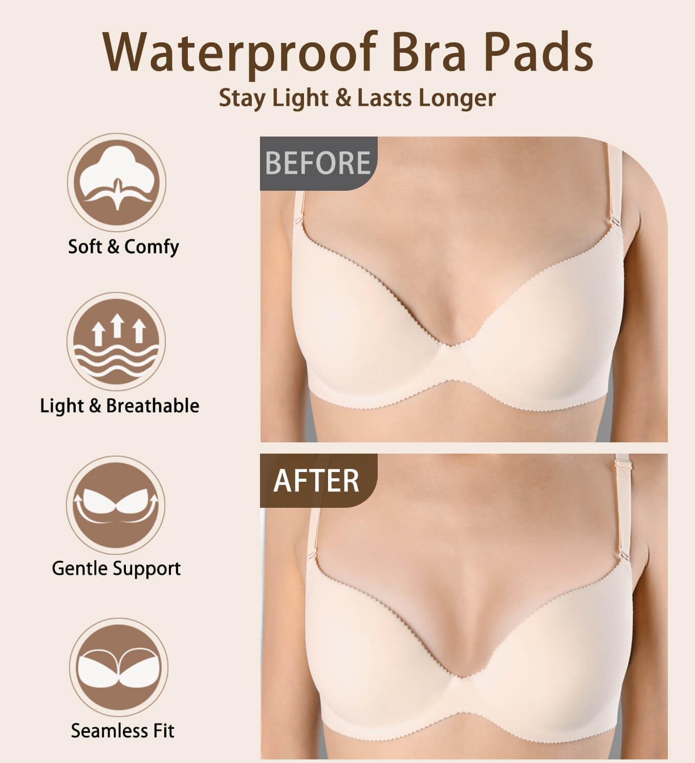 Adamotto Waterproof Bathing Suit Inserts 4 Pairs Push Up Bra Pads Inserts Removable for Swimsuits Sport Bikini - Image 3