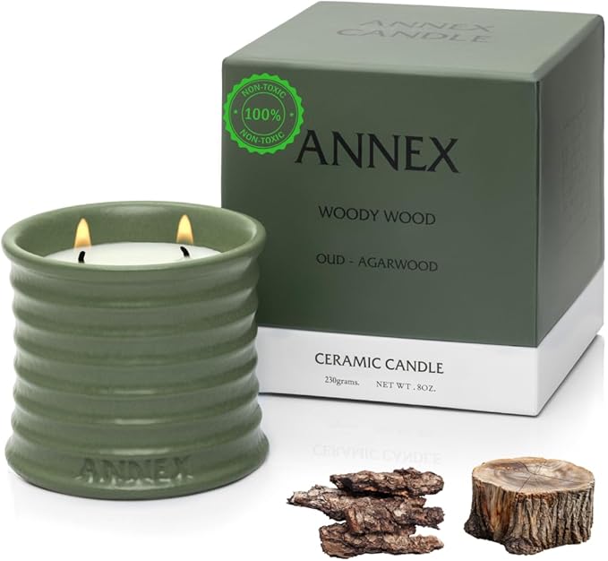 Scented Luxury Candles in Handmade Ceramic Jars, Soy Wax | Woody Wood – Oud & Ag